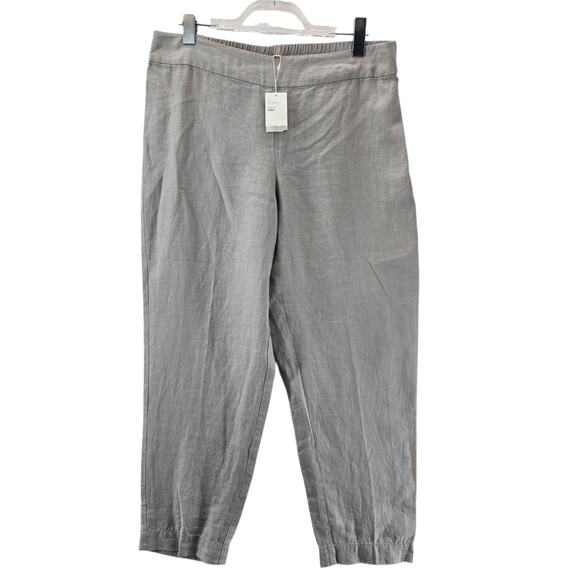 Eileen Fisher Organic Linen Pants Womens Medium NEW Gray Silver Pull On Cropped